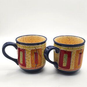 Pfaltzgraff SEDONA Hand Painted Stoneware 4 3/8"  Large 16 OZ Set of 2 Cups Mugs